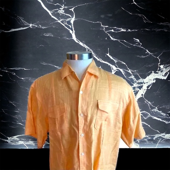 Tommy Bahama Mens Orange Textured 100% Linen Short Sleeve Button Up Shirt Sz XL - Picture 2 of 12